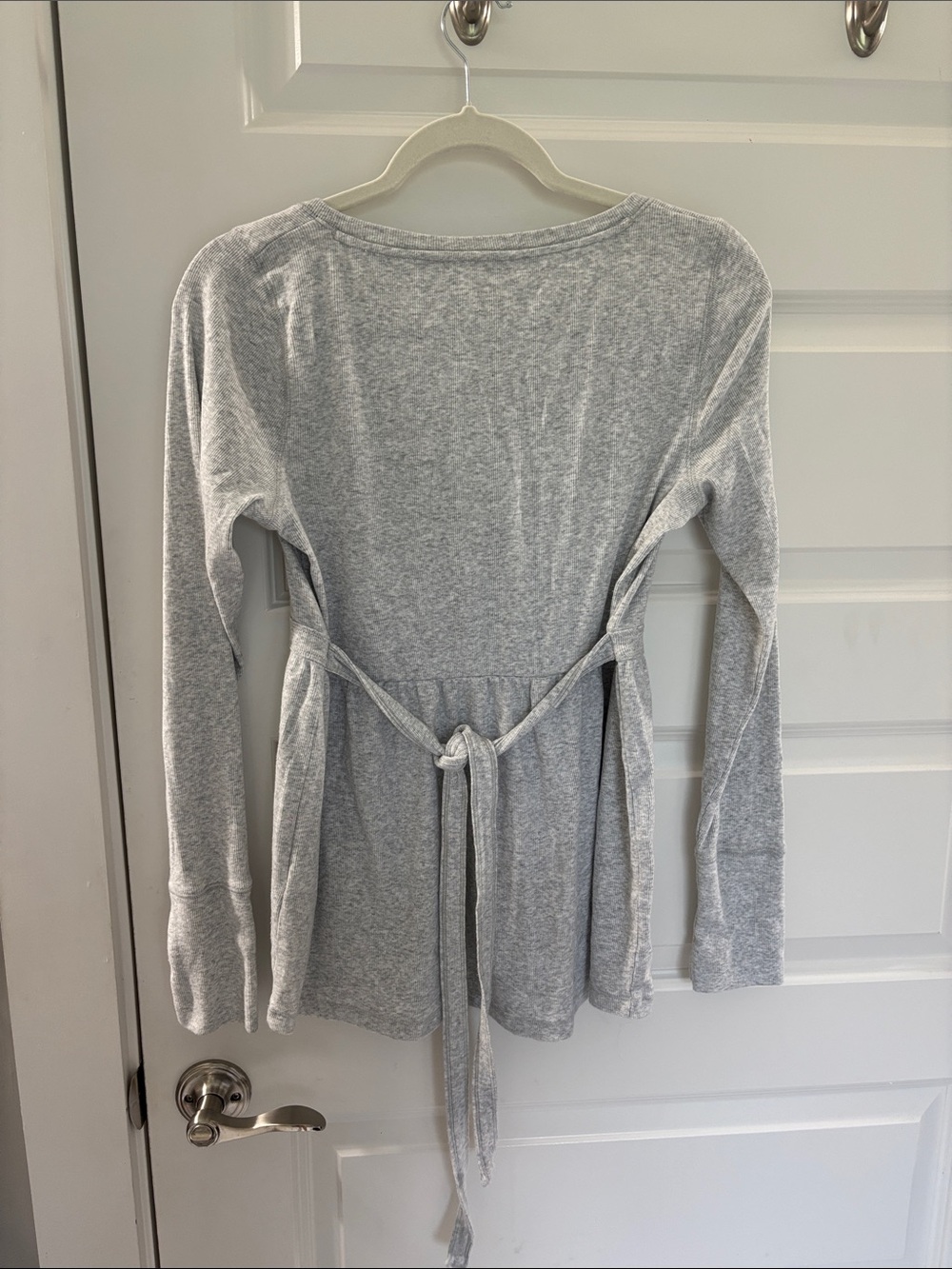 Hollister Light Gray Long Sleeve Henley Babydoll Tee - Picture 2 of 5